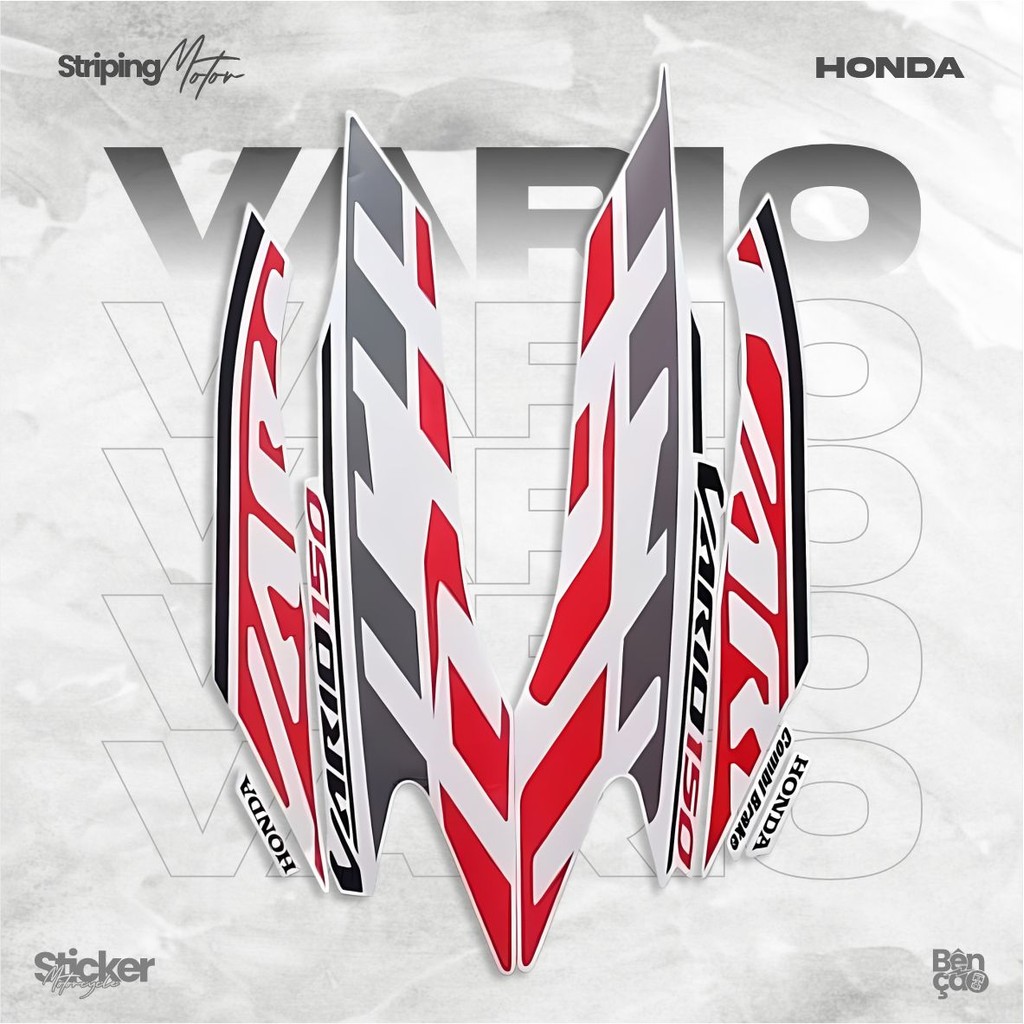 Striping Stiker Motor | HONDA VARIO 150 FI 2020 body putih merah standar berkualitas | Bencao