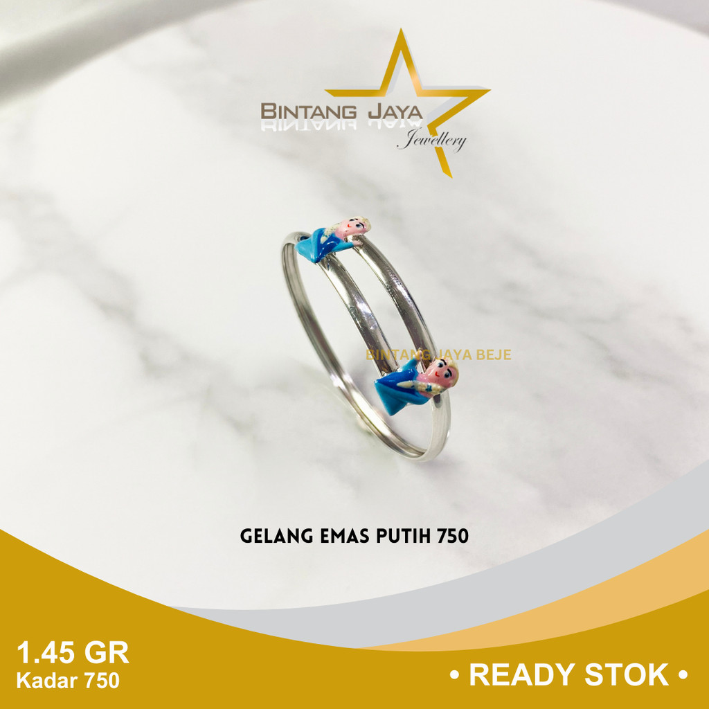 Gelang Emas Putih Whitegold An4k Kadar 750 17K Berat 1.45 gr gram Model Karakter Cewek Lucu Glg Tang