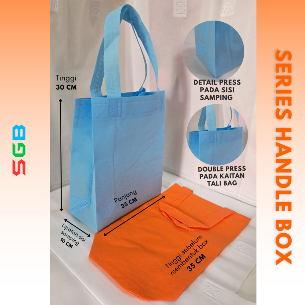 

1 PCS Tas Spunbond Handle Box uk 25x35x10 / Goodie Bag / Tas Kain Polos