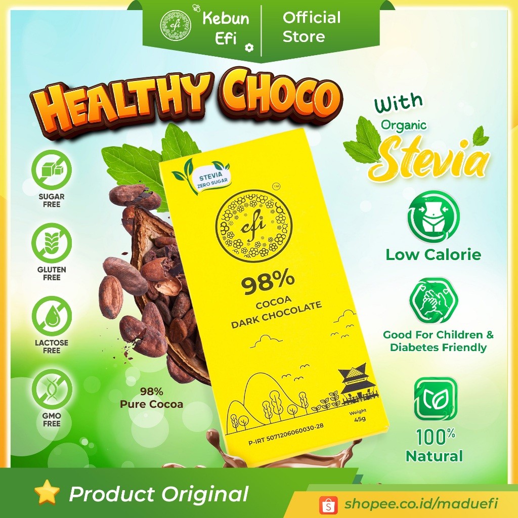 

Healthy Chocolate Efi | 100% Premium Real Cocoa Bean | Coklat Efi