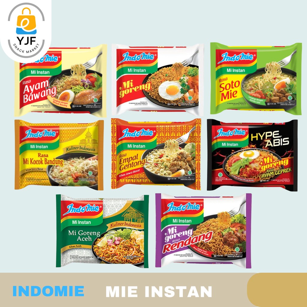 

Indomie Mie Instan Goreng / Kuah - Mi Instan Rasa Ayam Bawang / Soto Mie / Ayam Geprek / Mie Rendang / Mie Aceh / Mie Kocok Bandung / Mie Empal Gentong