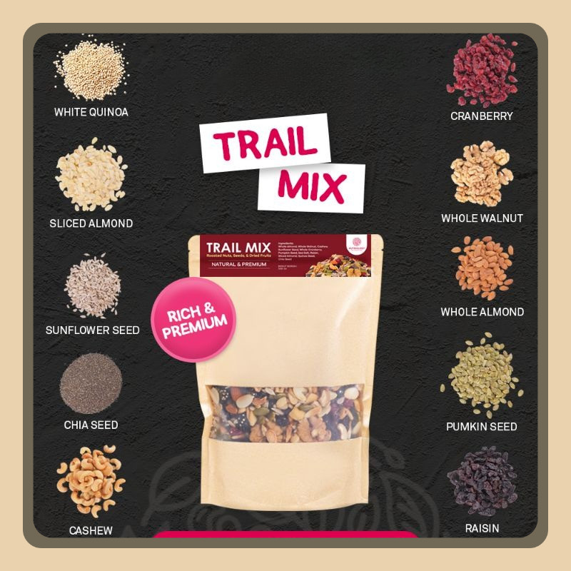 

Trail Mix Nutriology 250 gr Roasted Nut Seed Dried Fruit Cemilan Enak Diet Sehat Praktis Murah Bergizi Premium Alami
