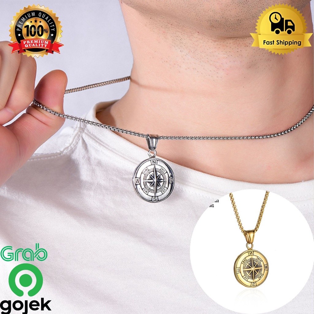 Kalung pria rantai titanium kompas north star men necklace bintang , kalung pria / kalung rantai pri