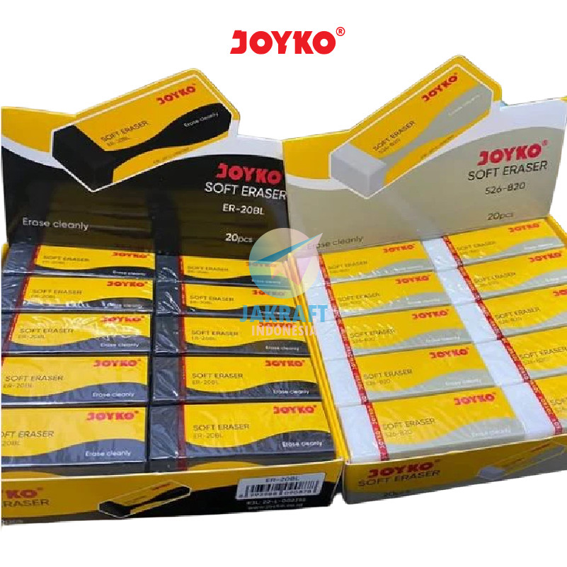 

(20 Pcs) GROSIR Penghapus Pensil Besar JOYKO ER-20BL Hitam Black / 526-B20 Putih White Dust Free Eraser Super Bersih Seperti Boxy | PACK