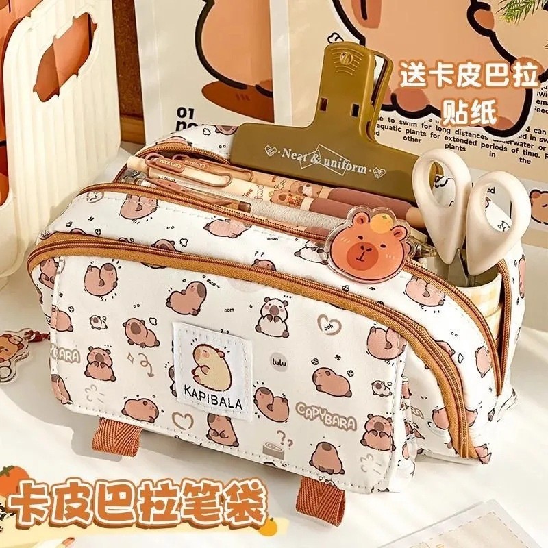 

INS Capybara Four-layer Large Capacity Pen Bag Cute Cartoon Pencil Case Stationery Organizer Storage Bag For Students Gift