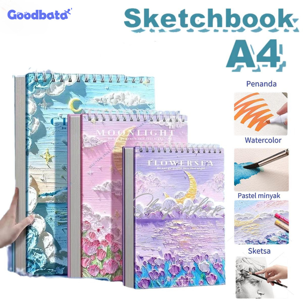 

[READY] 60 Page Sketchbook A4 Art Supplies Buku Gambar Vertikal Jilid Spiral 60 Lembar Buku Sketsa Stationery - Paper Cream 160Gsm