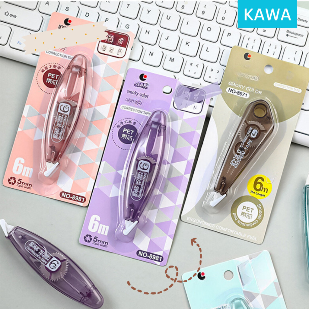 

KAWA Correction Tape Smoky 6 Meter TipEx Tip X Tip Ex Penghapus Pulpen Pita Panjang Warna Elegant Estetik Aesthetic MO