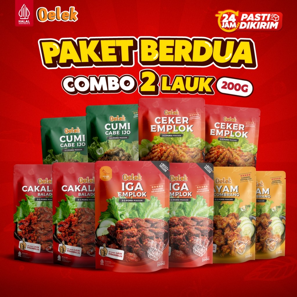 

Oelek Paket 2 Varian Besar / Ayam Betutu / Iga Emplok / Cakalang Balado / Cumi Cabe Ijo / Ayam Kecombrang / Lauk Siap Saji