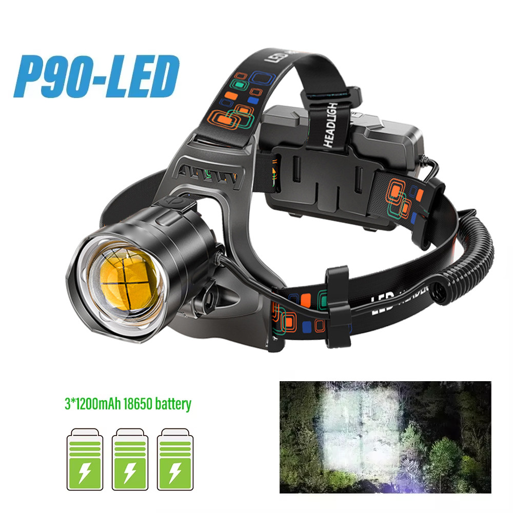 Super Bright LED Headlamp with XHP90 Lamp Beads Waterproof Headlight Power Display Suitable Explorat