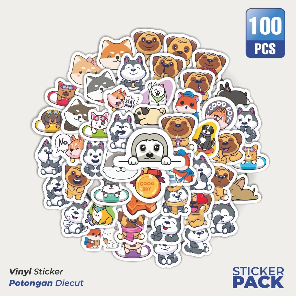 

100 PCS STIKER Super Kawai Doggy [Anjing Lucu] Waterproof Aesthetic- Untuk Laptop, Motor, dan Helm - Paper Stationery Pack