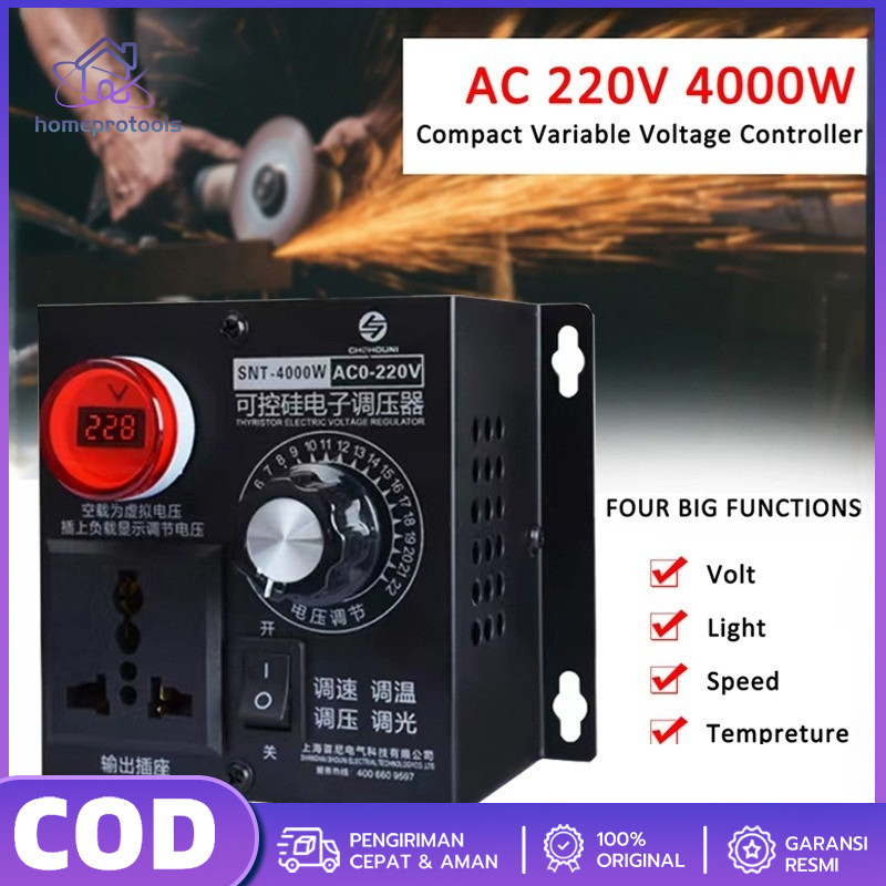 AC 220V 4000W Pengatur Kecepatan Regulator Dimmer Lampu Voltase Voltage Temperatur Light Speed Volt 