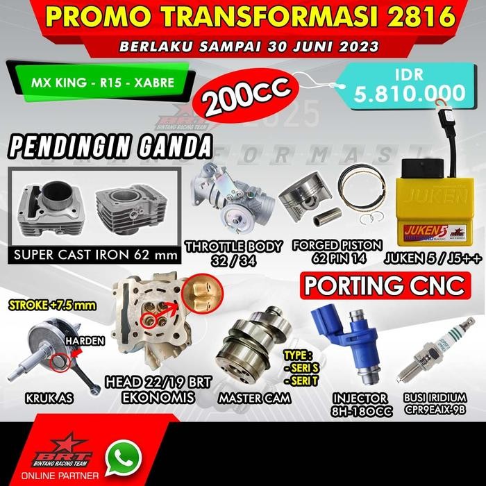 PAKET BORE UP BRT 200 CC VIXION NVA NVL MX KING R15 V2 - TANPA ECU