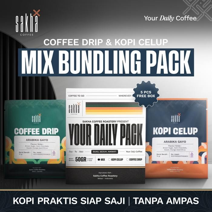 

Coffee Instan Tanpa Ampas Arabika Mix Kopi Celup Drip Bag 5pcs Free Box - Mix Celup&Drip