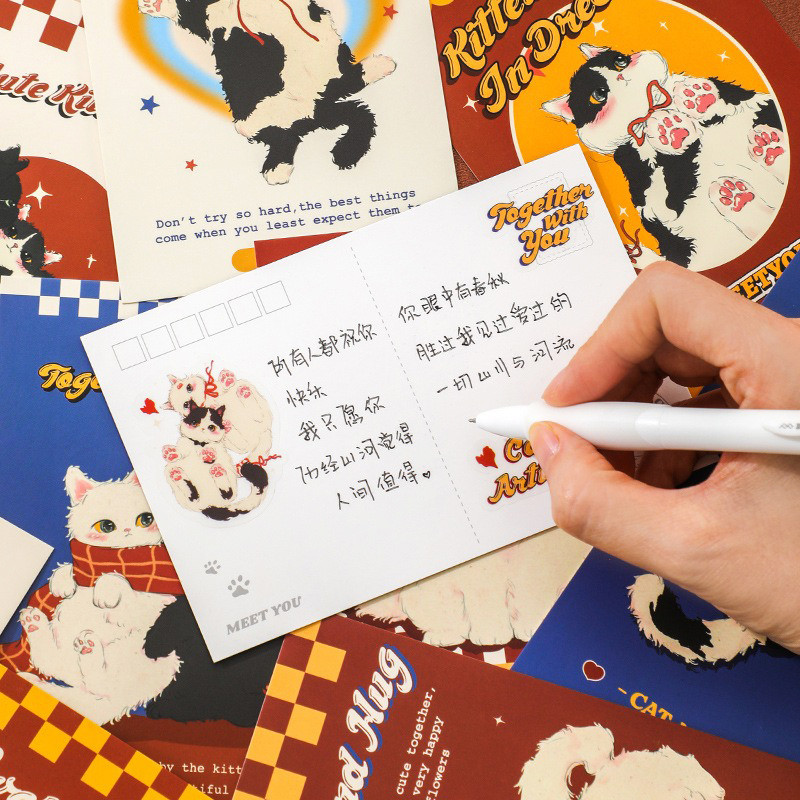 

Message Note Postcards 350g White Cardboard Cat Artist Postcards Soft And Cute Postcard Red Blessing Greeting Cards For