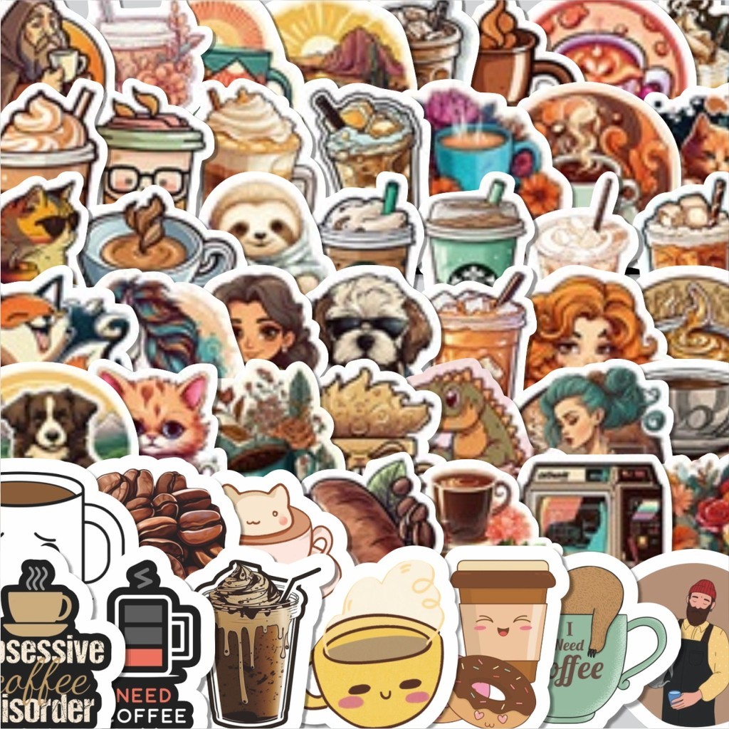 

Stiker Cutting Pack Stiker Coffe Art [Seni Kopi] Isi 100Pcs Series Aesthetic Lucu Keren Untuk Koper Bahan Vynil