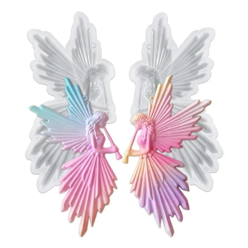 

Crystal Drop Glue DIY Angel Mold Handmade Creative Symmetrical Left and Right Blowing Flute Wings Fairy Mirror Silicone Mold