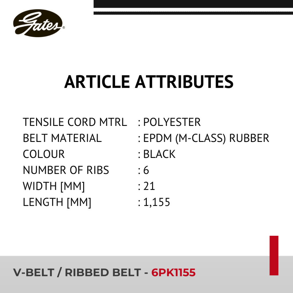 New Gates V Belt Ayla 1.0 tahun 2012 - 2017 V-Belt 6PK1155 Alternator / Van Belt Mobil Daihatsu prem