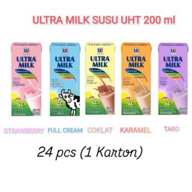 

New Susu Ultramilk UHT 200 ml kartonan isi 24 pcs CAMPUR VARIAN Ultra JayaPremium