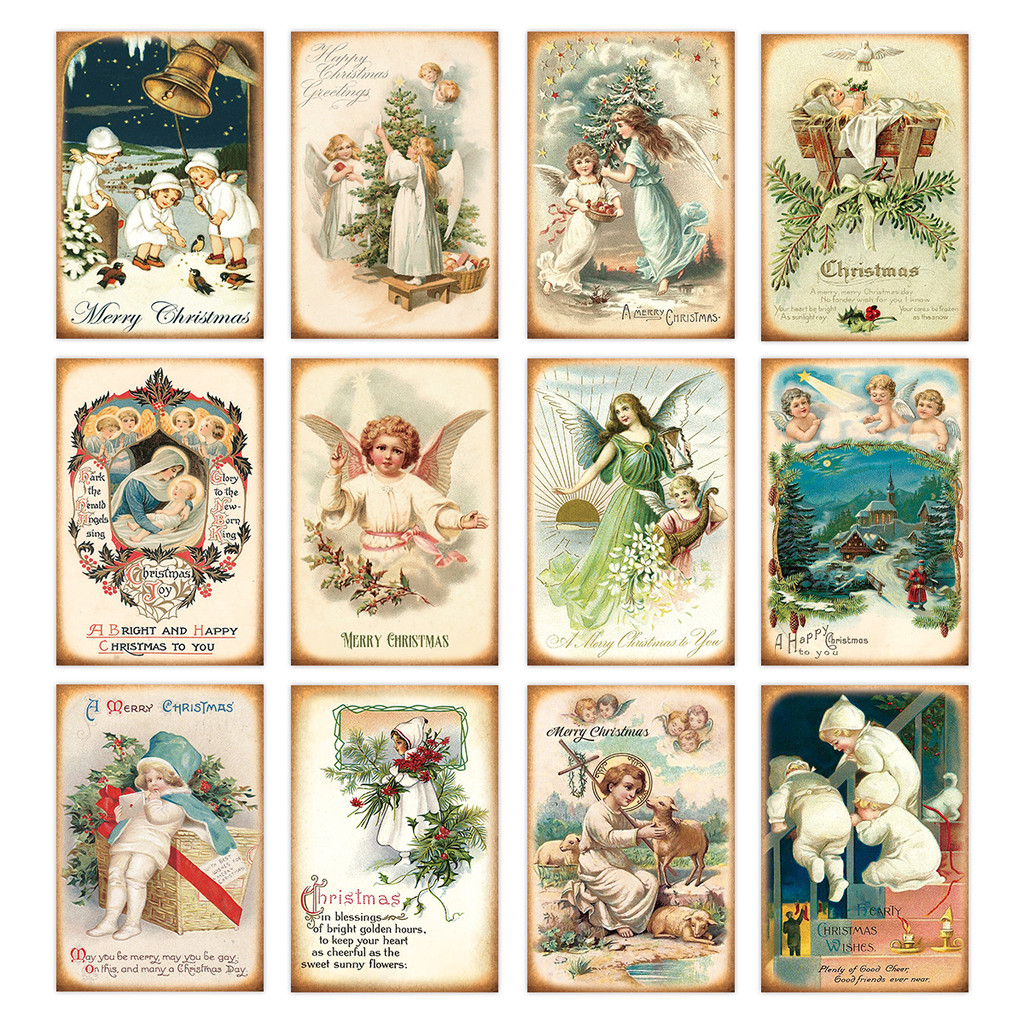 

12pcs Vintage Angel Greeting Cards,Victorian Blessing Postcards Set,DIY Wall Art Decor,Gift Tags & Holiday Decorations