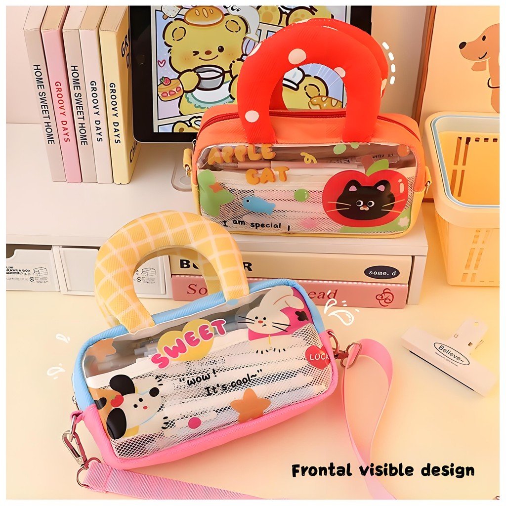 

Large Capacity Pencil Case with Handles, Kids Small Backpack Tote for School Compartment Organizer Cute Cartoon