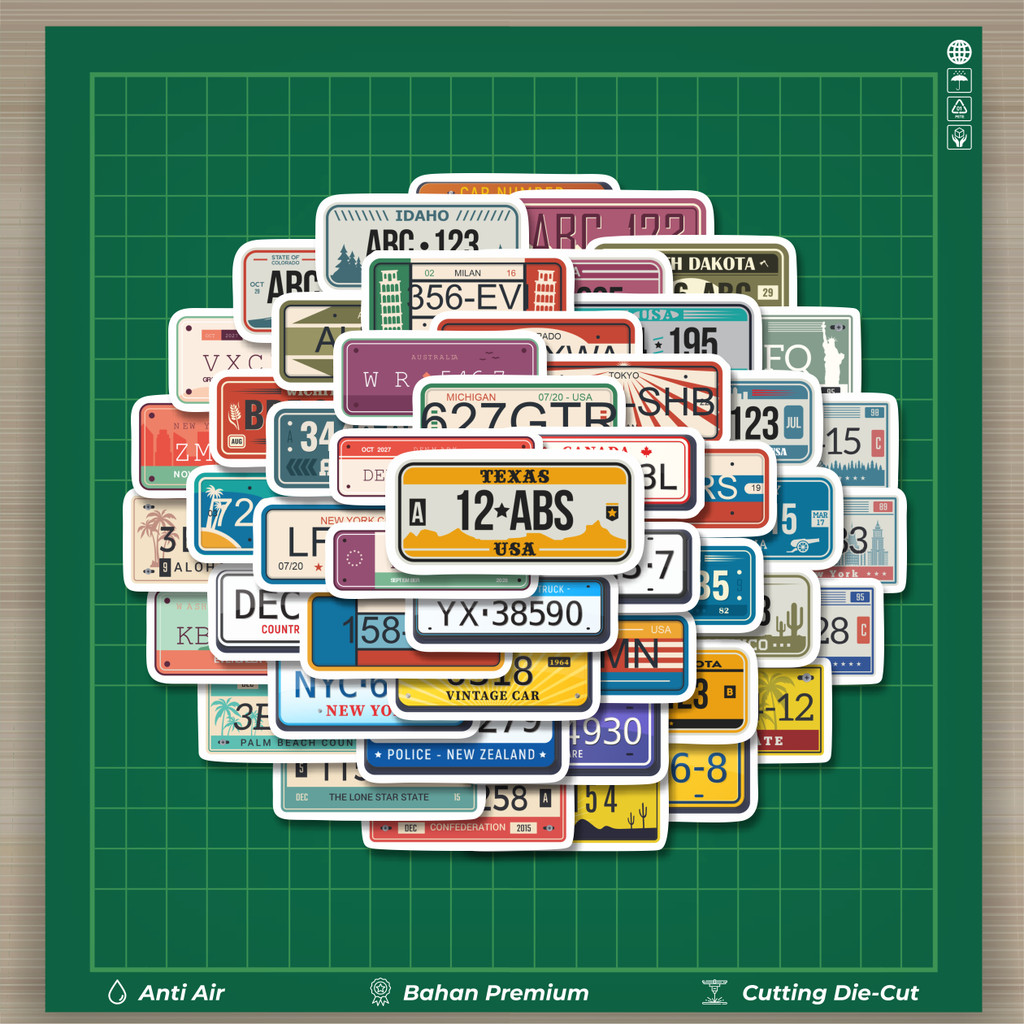 

HOT 50 PCS STIKER Stiker Number Plate Vintage [Plat Nomor Antik] Stiker Fashion Cars Decal Dingin Kartu Album Custom Vinyl Anti Air- Sticker Aesthetic Buku Journal Koper Casing HP Tablet Laptop Helm Motor Botol Minum