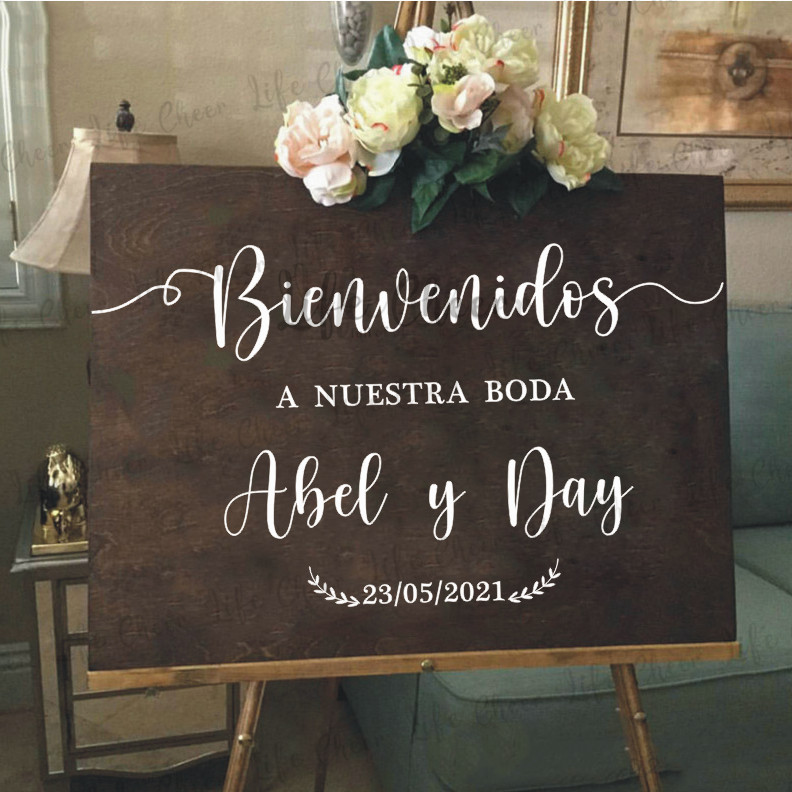 

Spanish Wedding Welcome Mirror Board Stickers Custom Wedding Mariage Sign Vinyl Decals Personalised Names Vinyl Sticker Mural