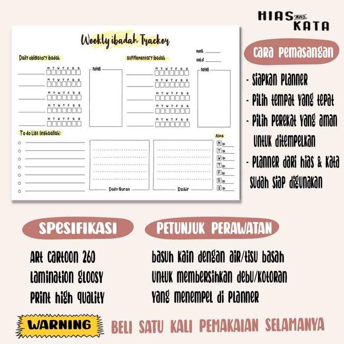 

weekly ibadah tracker agenda ibadah mingguan Daily shalat tracker free 1 pcs spidol wipe& clean - A3