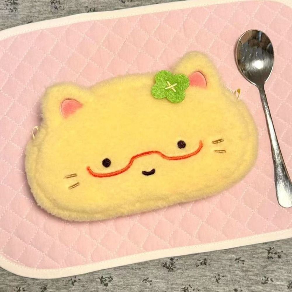 

Cute Omelette Kitten Pen Bag Plush Cartoon Pencil Case Multifunctional Large Capacity Stationery Bag School High Quality Gifts