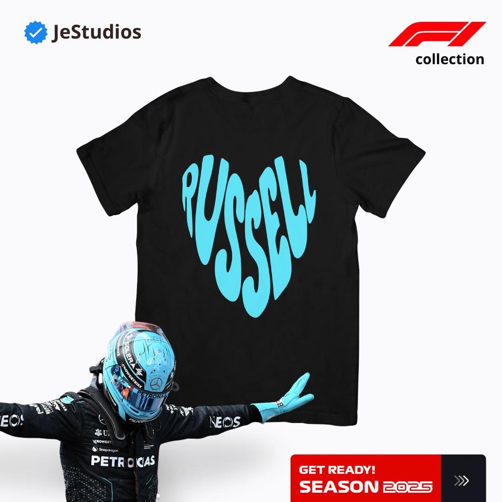 Kaos Tshirt F1 George Russell Blue Heart Mercedes Formula 1