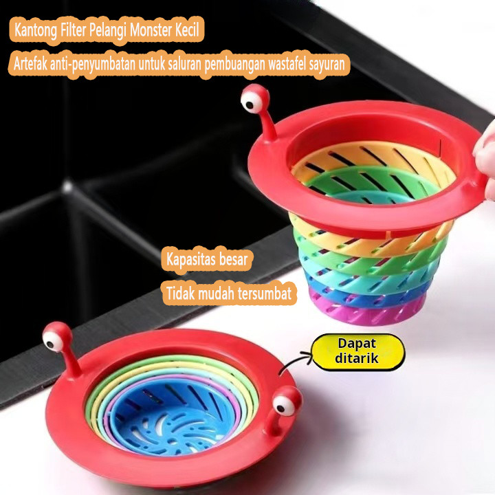 Filter Pelangi Monster Kecil untuk Wastafel Dapur, Filter Sampah Kolam Renang, Wastafel Sayuran, Art