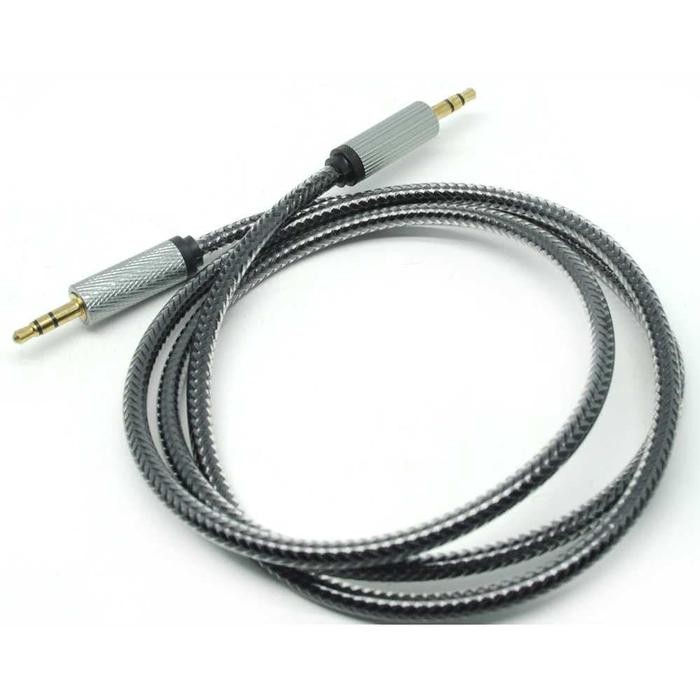 Kabel AUX Audio 3.5mm Metal Jack HiFi 1M  Hitam | Kabel Stereo Headset HP ke Speaker Mobil/PC