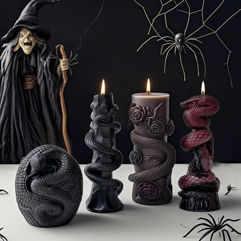 

DIY Geometric Skull Flower Snake Aromatherapy Gypsum Resin Mold Halloween Gift 3D Rotating Snake Relief Candle Silicone Mold