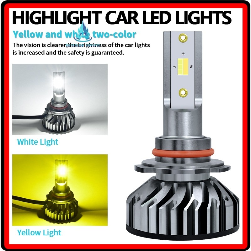 Lampu Utama LED 3 Warna 2 Dual CSP H1 H3 H4 H7 H11 HB3 HB4 Mobil Can Bus Canbus Motor V3X [AutoGlow 