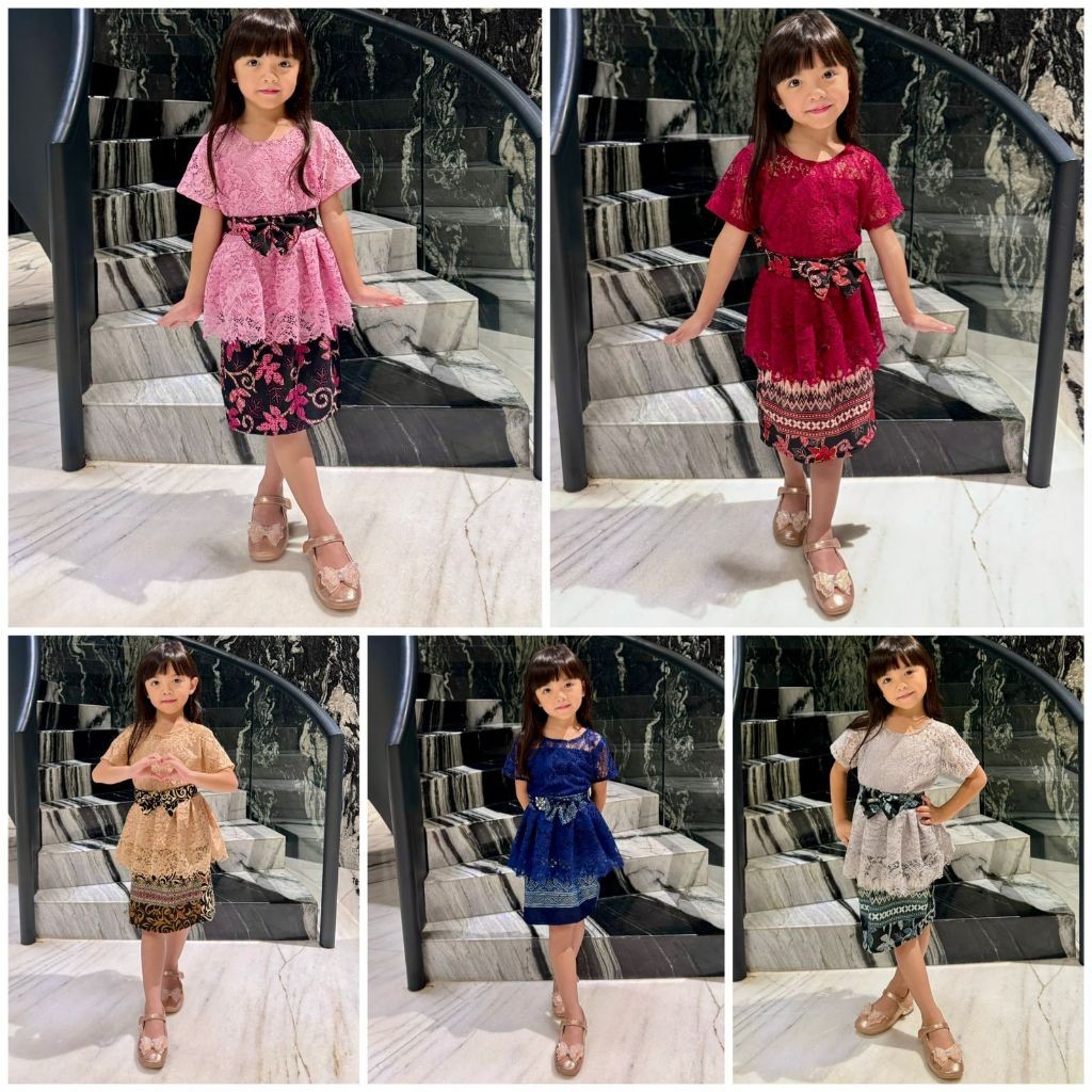 Setelan Kebaya Anak Rempel ZARA Brukat Corneli + Rok Batik Silk Prada