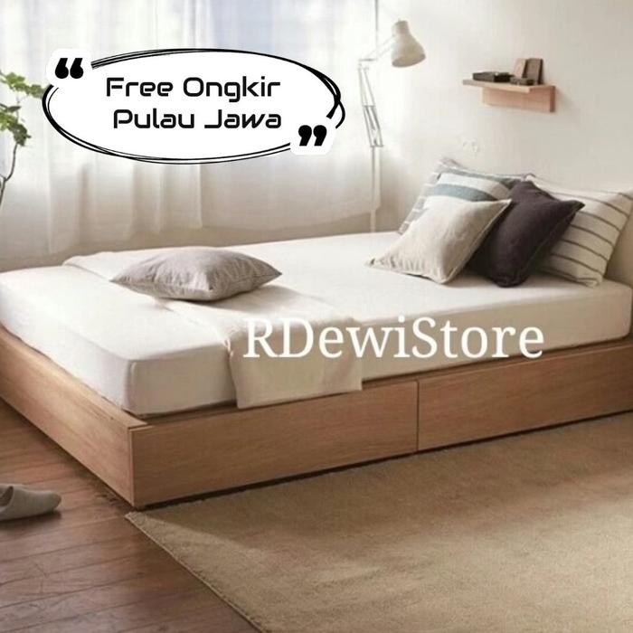 Tempat tidur, ranjang, divan, dipan lesehan laci 2 minimalis kayu jati - 90x200