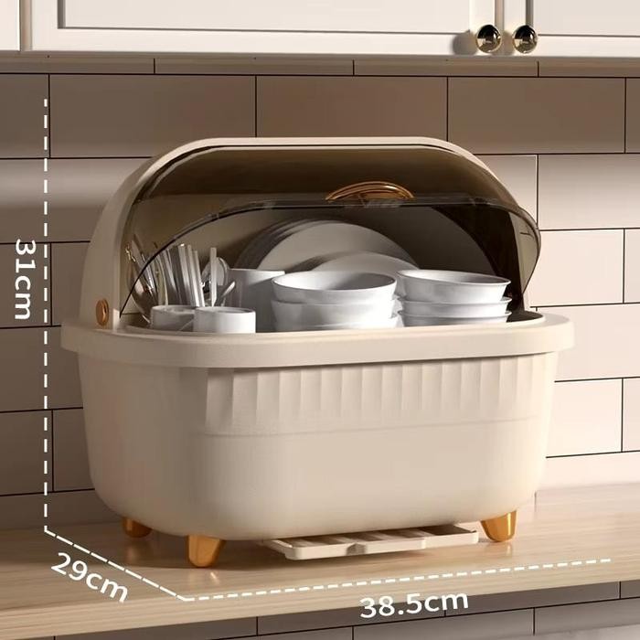 RAK PIRING PLASTIK TERTUTUP / RAK PENGERING AIR / RAK DAPUR SIZE BESAR - CREAM (M)