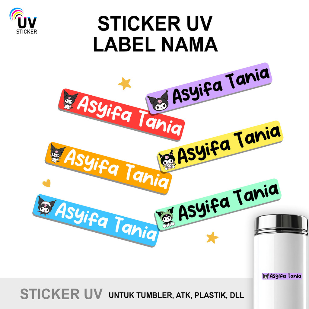

STIKER UV - LABEL NAMA KUROMI | STICKER UV, STICKER MOTOR, STICKER MOBIL, STICKER HELM, STICKER TUMBLER, STICKER 3D, STICKER UV DTF BY UVSticker