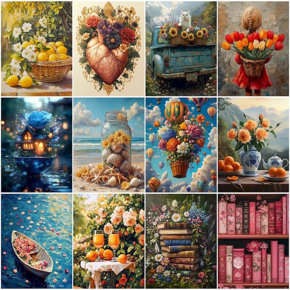 

RUOPOTY Painting By Numbers With Canvas Frame Flower item decoration Drawing On Canvas Crafts Framed Wall Art Modern Home Decor