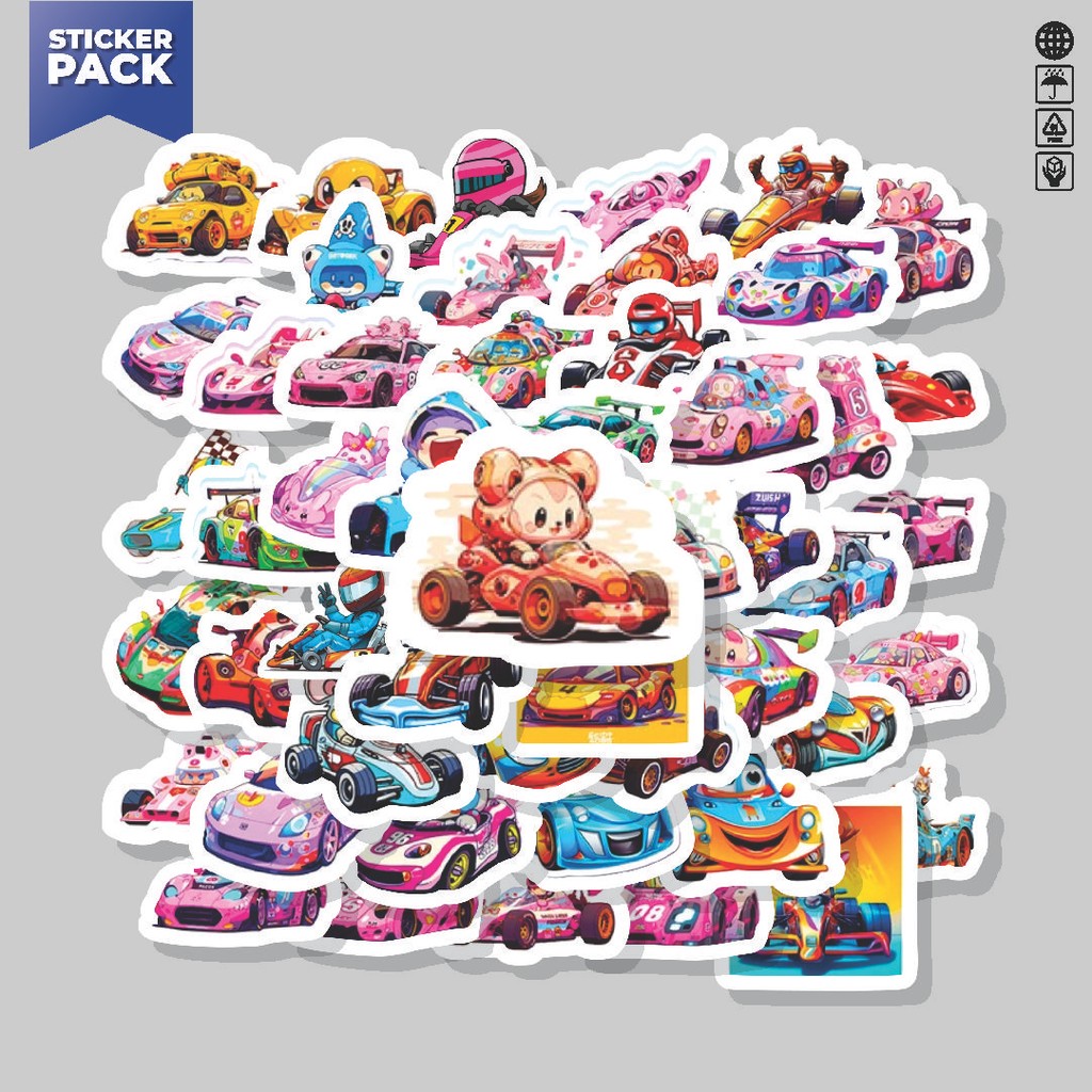 

[100PCS]Stiker Pack Stiker Cute Car Racing [Balap Mobil Lucu] Aesthetic Vinyl Anti Air Dekorasi Sticker Laptop Buku Journal Koper Helm Casing HP Gitar Helm Skateboard