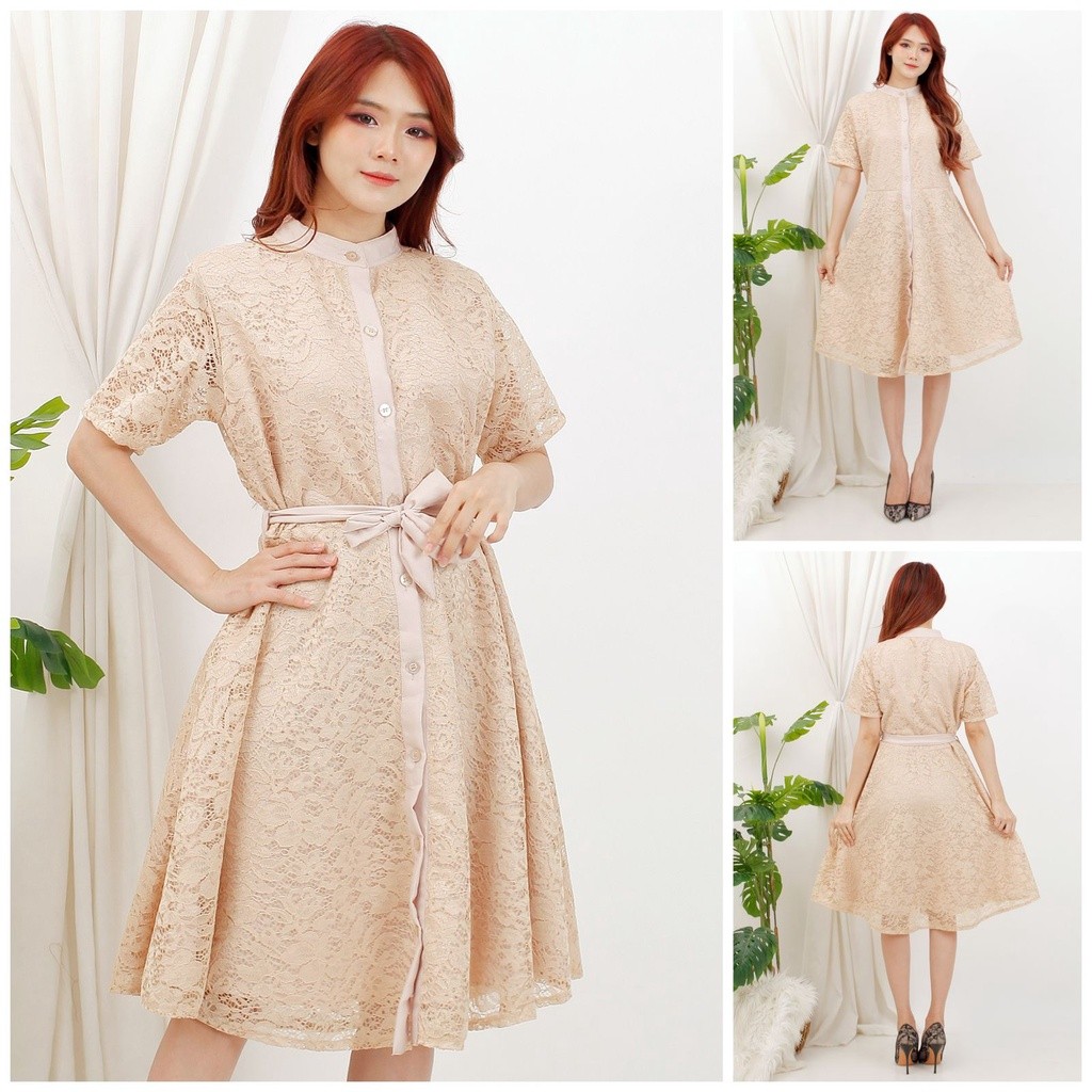 Dress Clara Brukat Midi / Dres Pesta Brokat / Dress Gereja Natal / Dress Brukat Corneli Premium / Dr