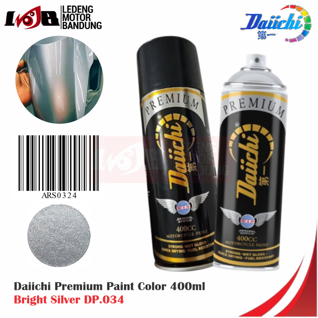 Daichi Premium Bright Silver DP034 Glossy Paint 400cc Cat Semprot Daiichi Pilok Aerosol Spray