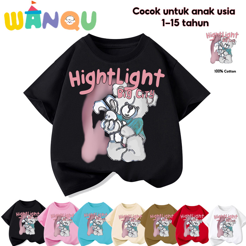 WANQU.Kaos Anak Perempuan 1-15 Tahun import imut-imut 100% Beruang imut merah muda korea Anak Peremp