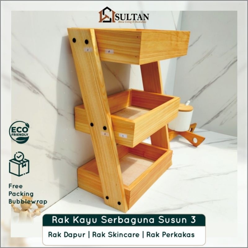 PRODUK LOKAL Rak Bawang Susun 3 Kayu Serbaguna Diagonal Estetik