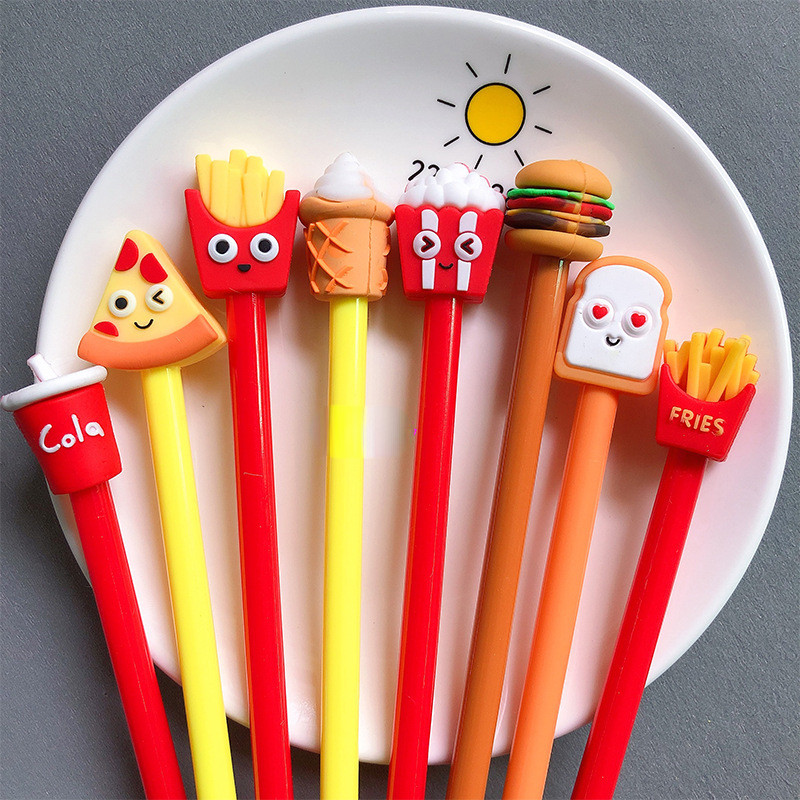

10Pcs/Set Creative Simulation Food Gel Pen Fries Cola Burger Cartoon Signature Pen Cute Gel Pen School Writing Pens Stationery