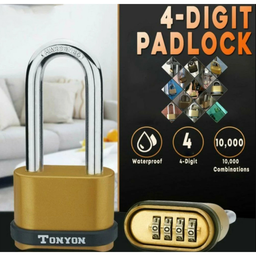 GEMBOK PENGAMAN KODE GEMBOK KOMBINASI 4 DIGIT ANGKA / Gembok Padlock Kode Angka Kombinasi 4 Digit An