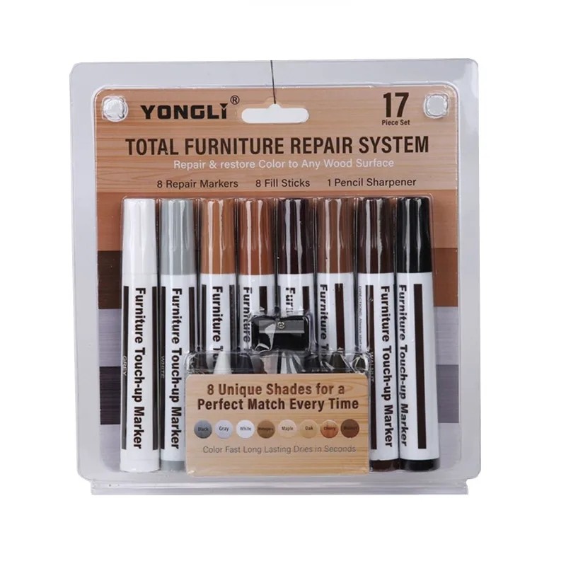 

1set Furniture Markers Crayon Sharpener Set Wood Scratches Restore Waterproof Pen for Floors Tables Desks Repair