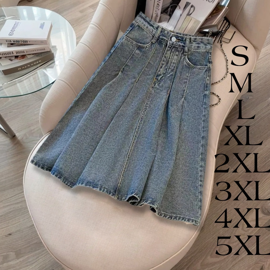 KAYDEN STORE 【boll.id】Rok Jeans Jumbo Plisket Premium Skirt Denim Panjang Midi Highwaist Rok Korean 