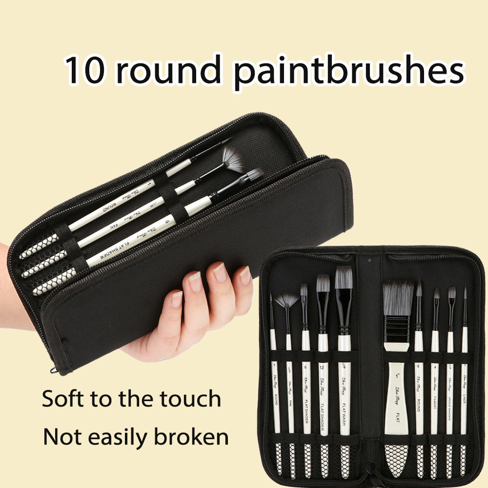 

10 Buah Set Kit Kuas Cat, Beberapa Media Kuas Rambut Nilon dengan Tas Jinjing untuk Seniman, Cat Air Akrilik Aquarelle, Cat Minyak Guas untuk Perlengkapan Menggambar Seni Yang Luar Biasa