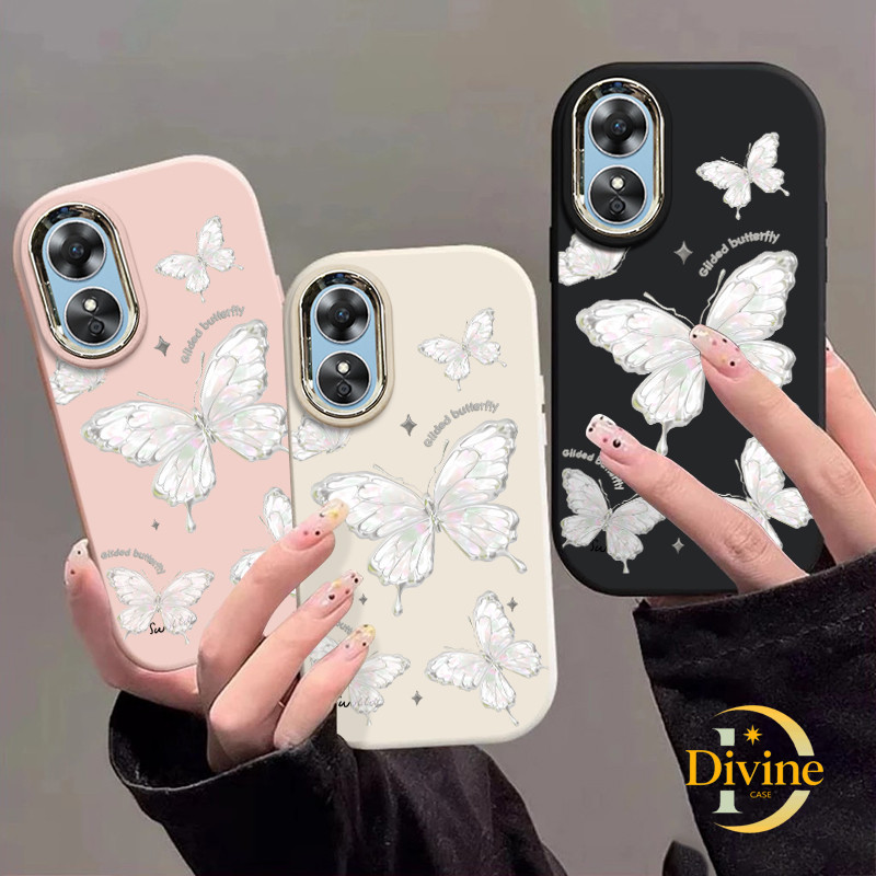 Casing Oppo Kupu-kupu putih Soft Case Lucu Chubby Case Fashion Cocok untuk OPPO A16 A16S A54S A3S A1