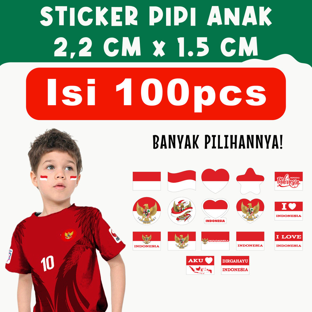 

Sticker Bendera Pipi ANAK Ukuran Kecil 2,2cm x 1,5cm INDONESIA isi 100pcs Kemerdekaan 17 Agustus Agustusan – Desain Nasionalis, Material Berkualitas